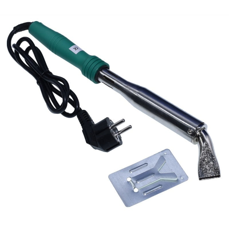 Letcon electric 200W cu varf placat, rezistenta ceramica, maner ergonomic verde si suport metalic inclus