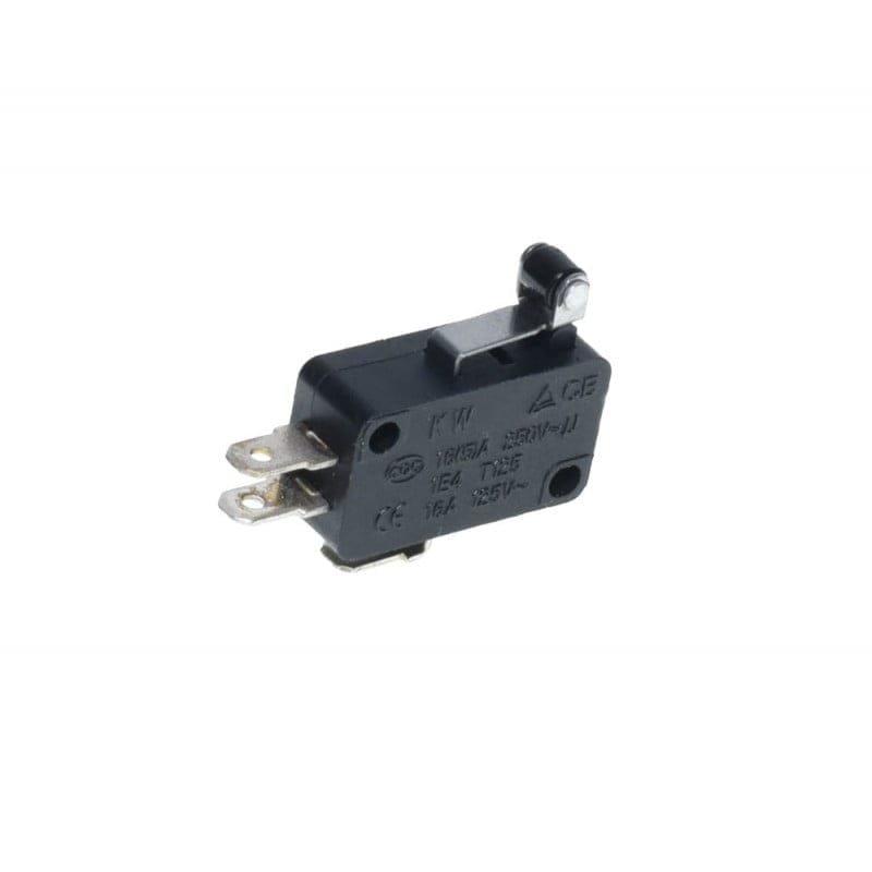 Limitator de cursa compact cu tija scurta si rola, 16A 250V, terminale faston, corp ABS negru