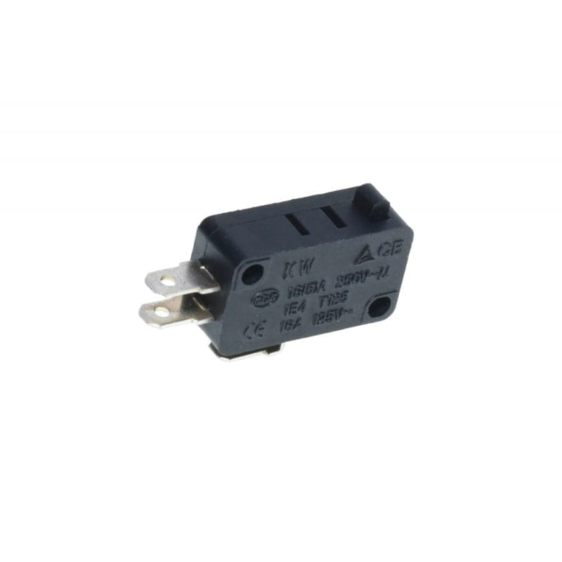 Limitator micro KW8 16A 250V cu contacte NC/NO, corp ABS negru compact, terminale metalice vizibile lateral