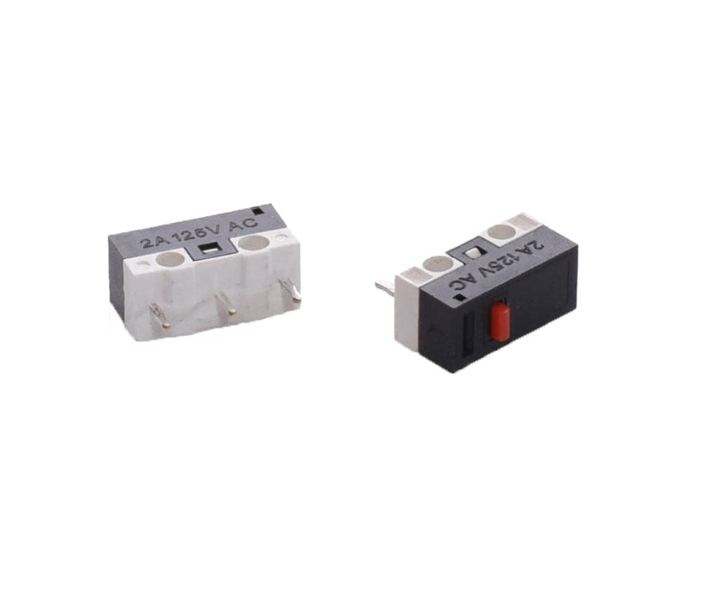 Micro limitator 2A 125VAC, vedere laterala dubla cu eticheta de tensiune vizibila