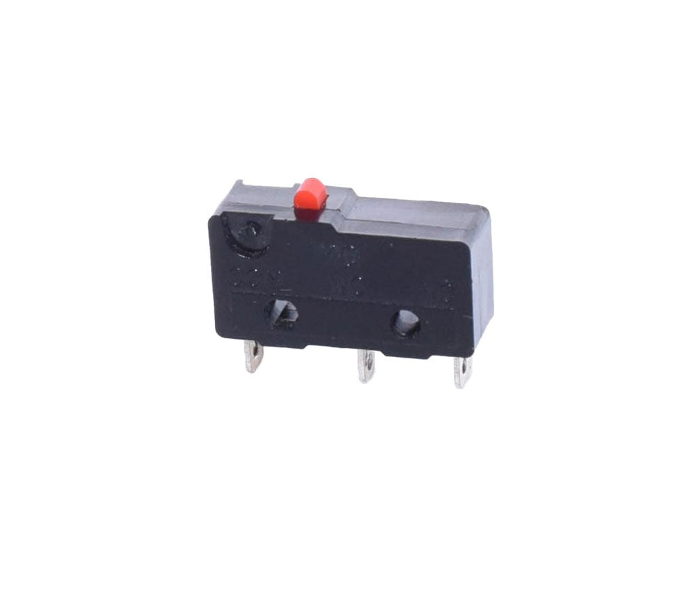 Limitator mini cu buton, vedere laterala cu pini metalici si corp negru compact