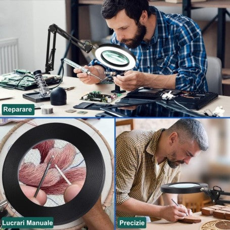 Lupa cu iluminare LED 10X utilizata pentru reparatii electronice, lucrari manuale fine si activitati de precizie
