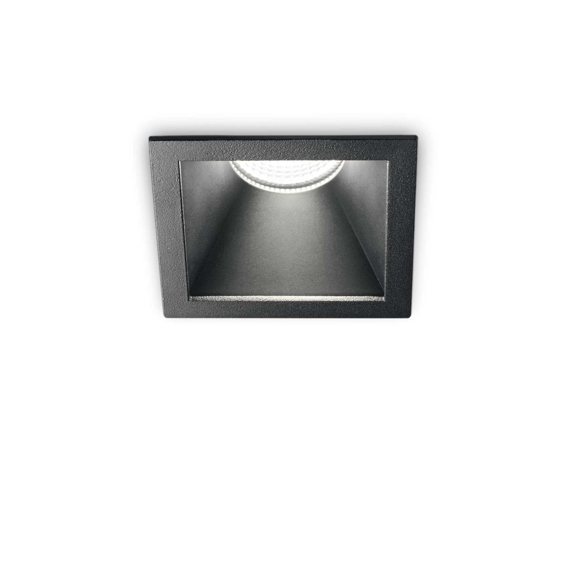 Spot LED incastrat patrat negru mat, 11W, 3000K, lumina alba calda directionata, design minimalist pentru tavan