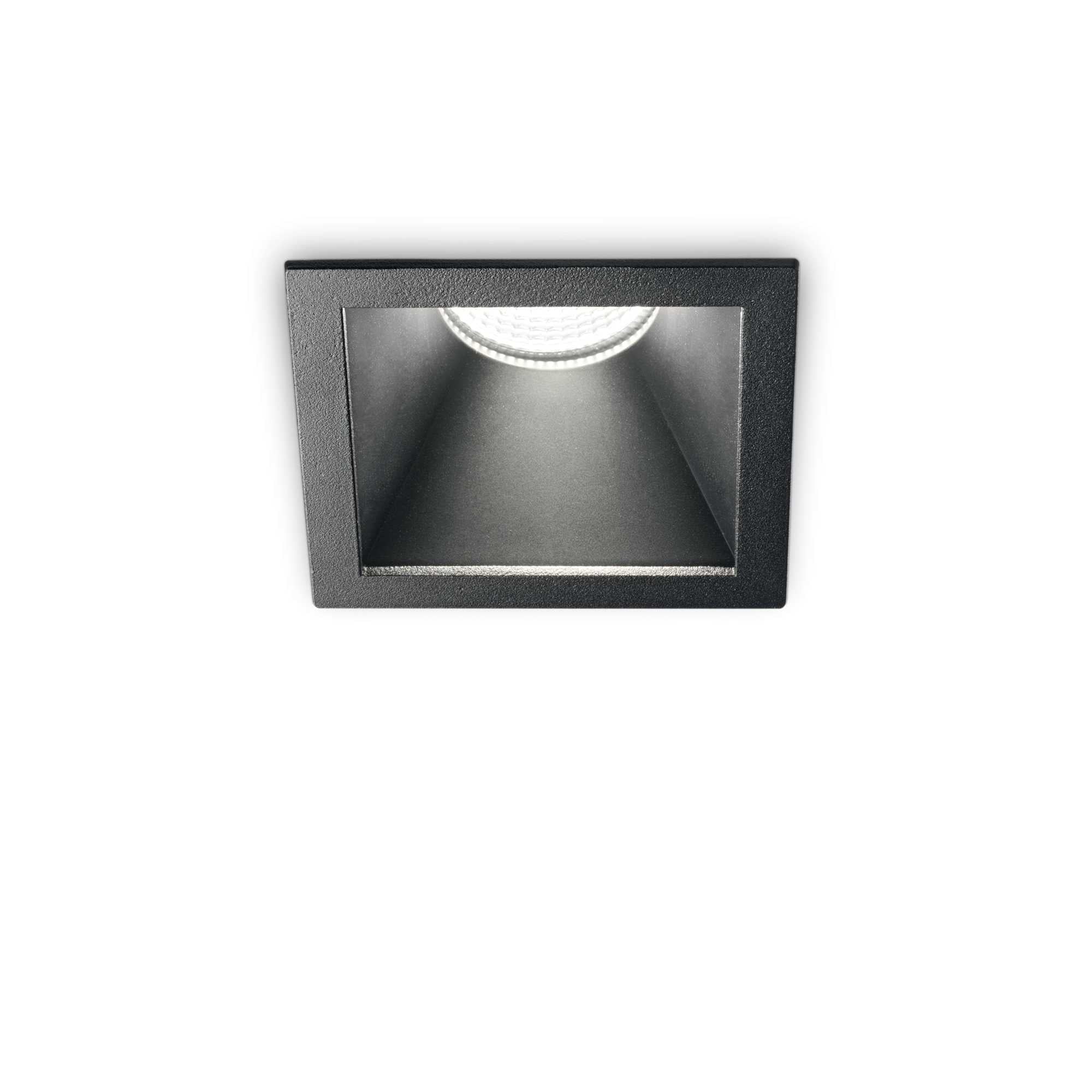 Spot LED incastrat patrat negru mat, 11W, 3000K, lumina alba calda directionata, design minimalist pentru tavan