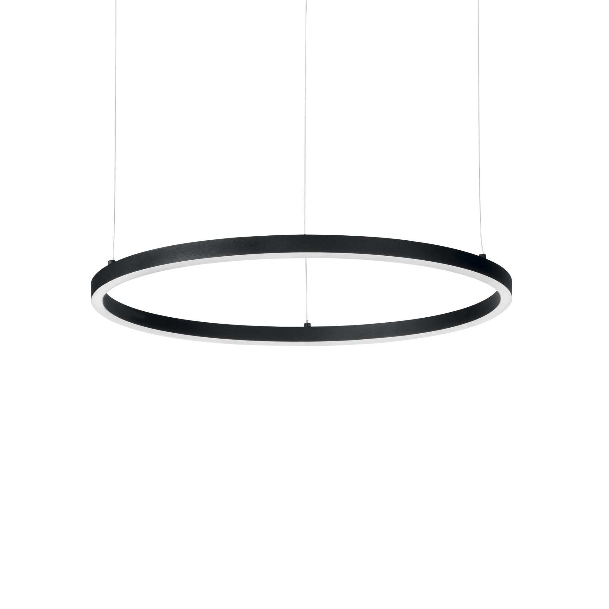 Lustra LED suspendata tip inel, negru mat, 3000K, diametru 70 cm, suspendata pe cabluri metalice