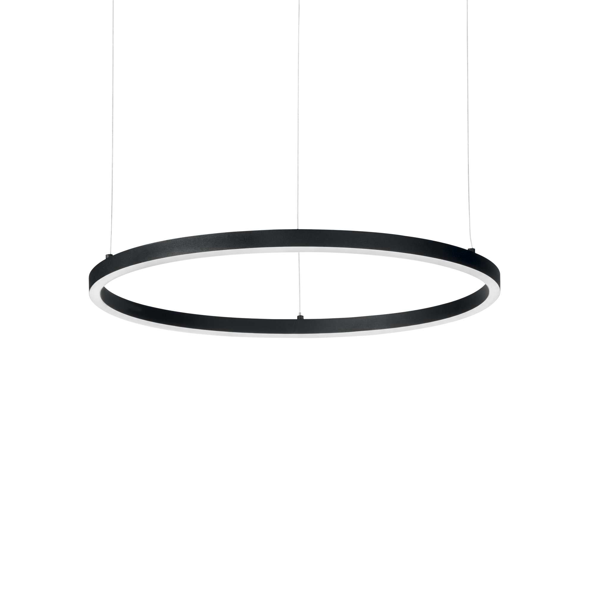 Lustra LED suspendata tip inel, negru mat, 3000K, diametru 70 cm, suspendata pe cabluri metalice