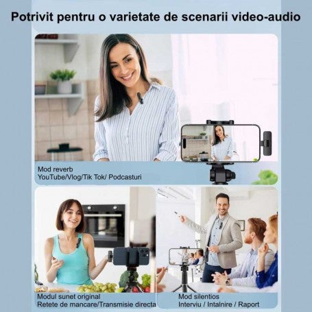 Microfoane lavaliera wireless utilizate pentru vlog, interviu si transmisie live cu telefonul