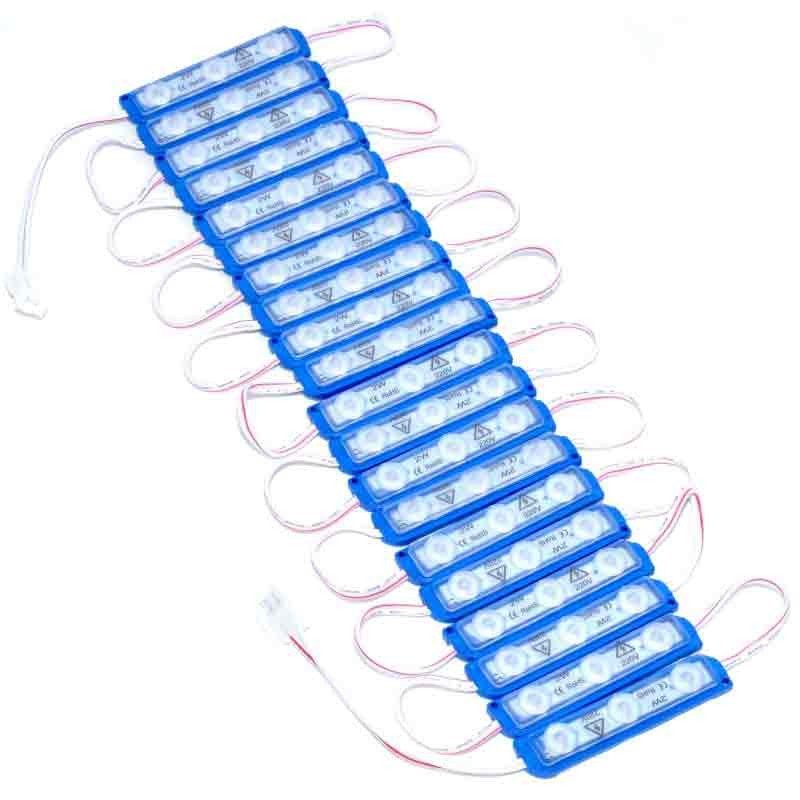 Set 20 module LED albastre 220V, 2W/buc, IP65, conectare directa la retea, pentru reclame si vitrine