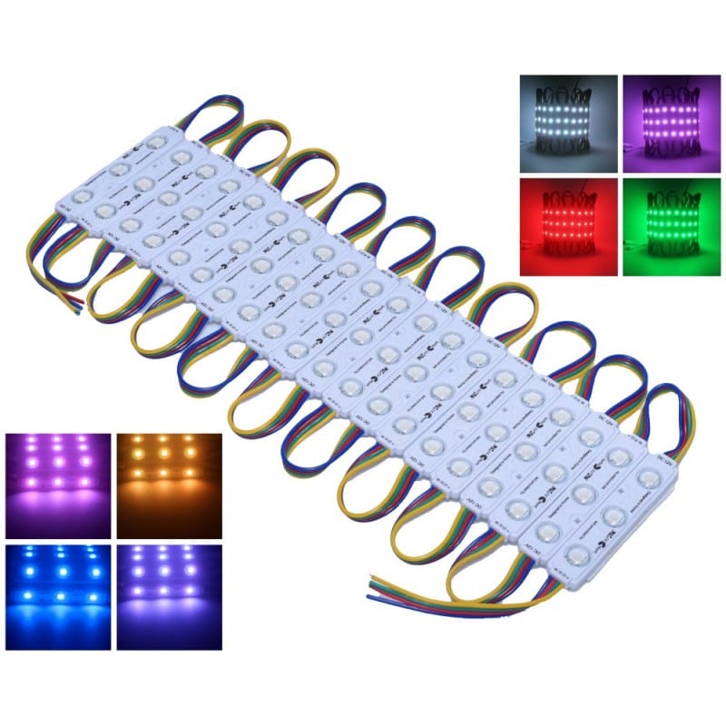 Module LED RGB 5050, set 20 buc, 12V IP67, cu multiple optiuni de culoare pentru iluminat decorativ