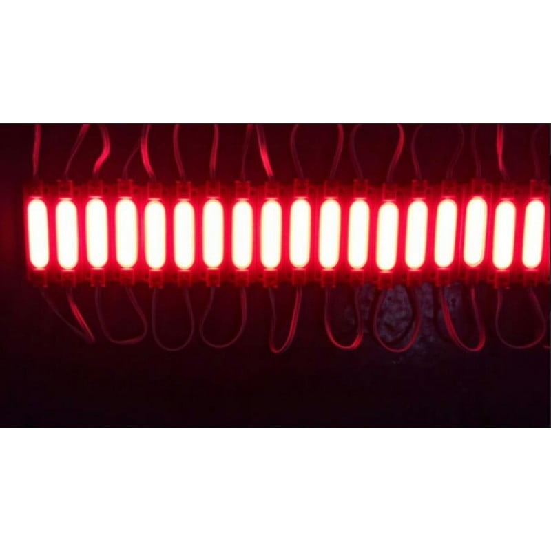 Modul LED COB SMD 5730 rosu 2W 12V IP65, sir de module aprinse emitand lumina rosie intensa