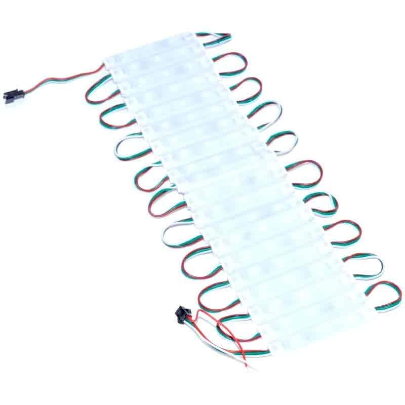 Set 20 module LED RGB 12V, IP65, conectate in serie cu fire tricolore, pentru iluminat decorativ interior si exterior