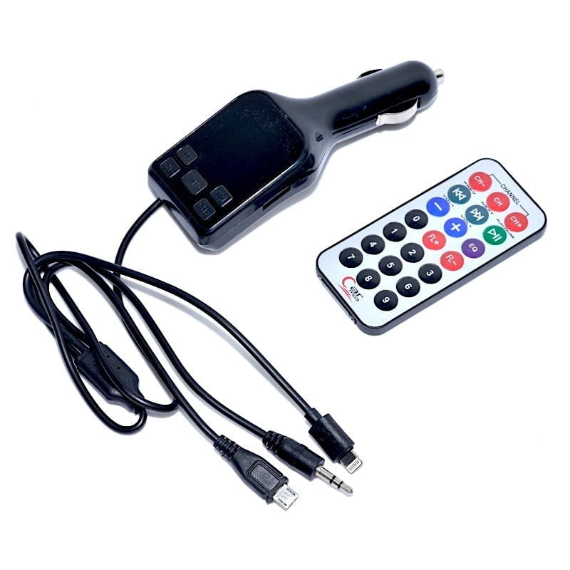 Modulator FM 8 in 1 cu MP3 player, telecomanda wireless, cablu micro-USB, Lightning si jack AUX 3.5mm pentru auto