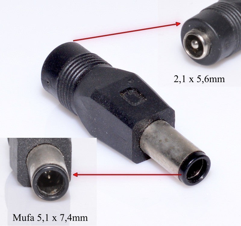 Adaptor DC cu specificatii vizuale mufa 5,1x7,4mm si conector 2,1x5,6mm, ambele capete