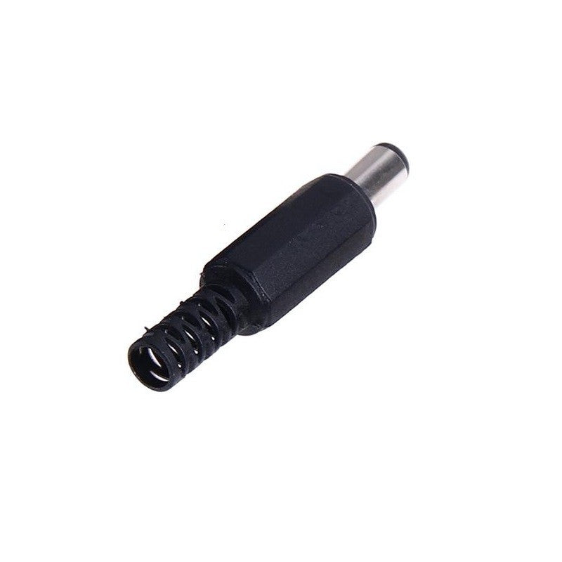 Mufa tata DC 2,1x5,5mm vazuta din profil, cu pin metalic si resort protectie cablu