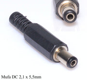 Mufa alimentare tata DC 2,1x5,5mm cu corp demontabil si protectie resort, conector standard pentru surse 12V