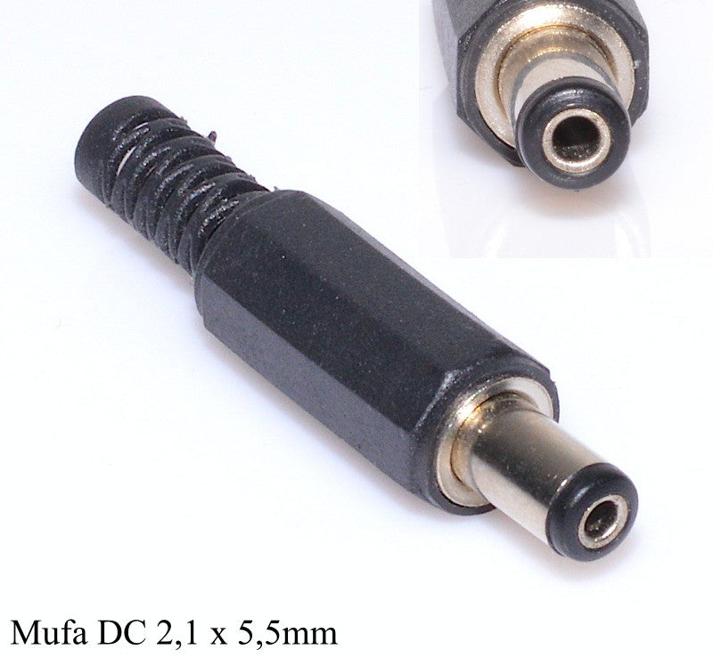 Mufa alimentare tata DC 2,1x5,5mm cu corp demontabil si protectie resort, conector standard pentru surse 12V