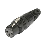 Mufa cannon mama XLR 3 pini pe fir, carcasa neagra cu manson cauciuc, pentru cabluri audio profesionale