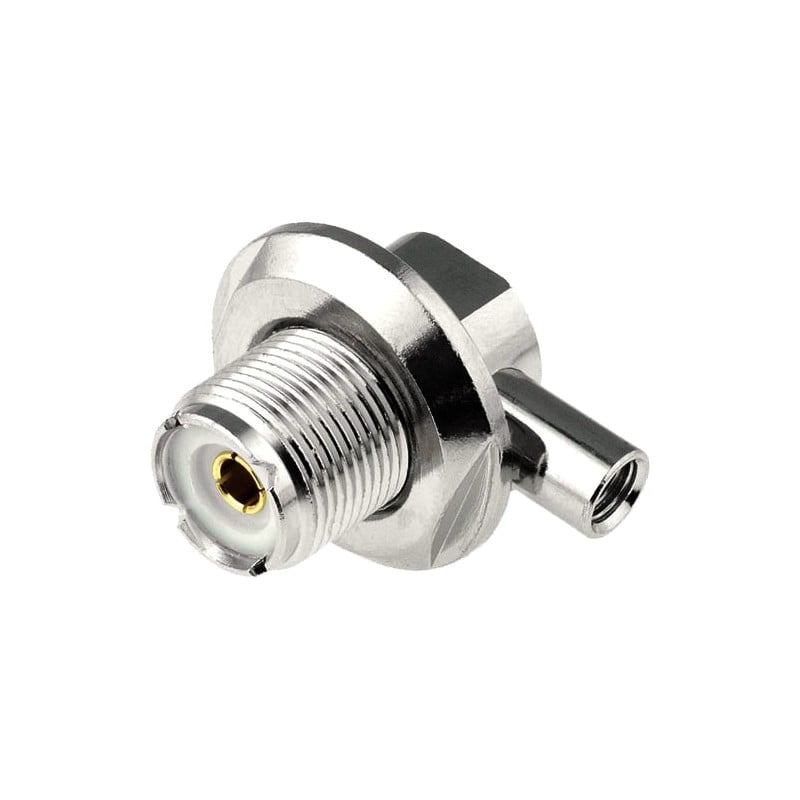Mufa cot UHF mama pentru cablu RG58, montaj pe panou cu piulita hexagonala, contact central placat cu aur