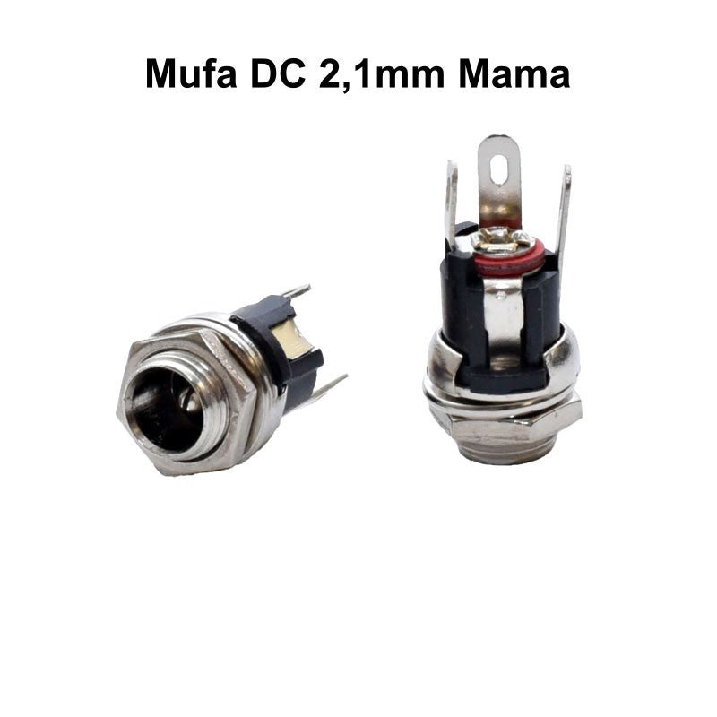 Mufa alimentare DC 2,1mm mama montabila pe panou, corp metalic, pin central 2,1mm, diametru exterior 5,5mm