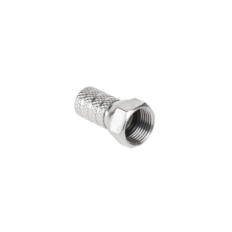Mufa F coaxiala 6.8mm compatibila RG6U, corp metalic filetat randalat, set 100 bucati pentru instalatii cablu TV