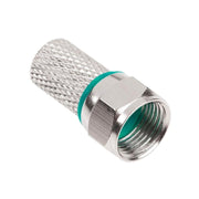Mufa F tip RG6U cu garnitura etansare verde, corp metalic filetat moletат, set 100 bucati pentru cablu coaxial TV