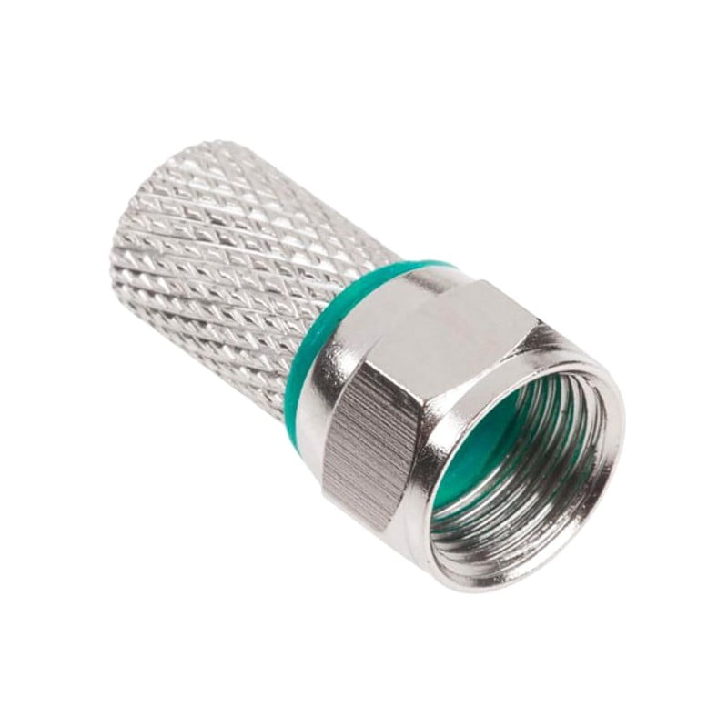 Mufa F tip RG6U cu garnitura etansare verde, corp metalic filetat moletат, set 100 bucati pentru cablu coaxial TV