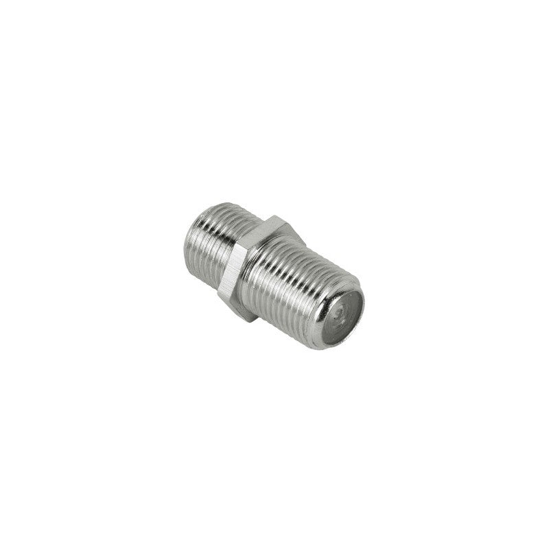 Mufa de inadire F-Mama pentru cablu coaxial, constructie metalica fileata, compatibila antene TV terestre si satelit