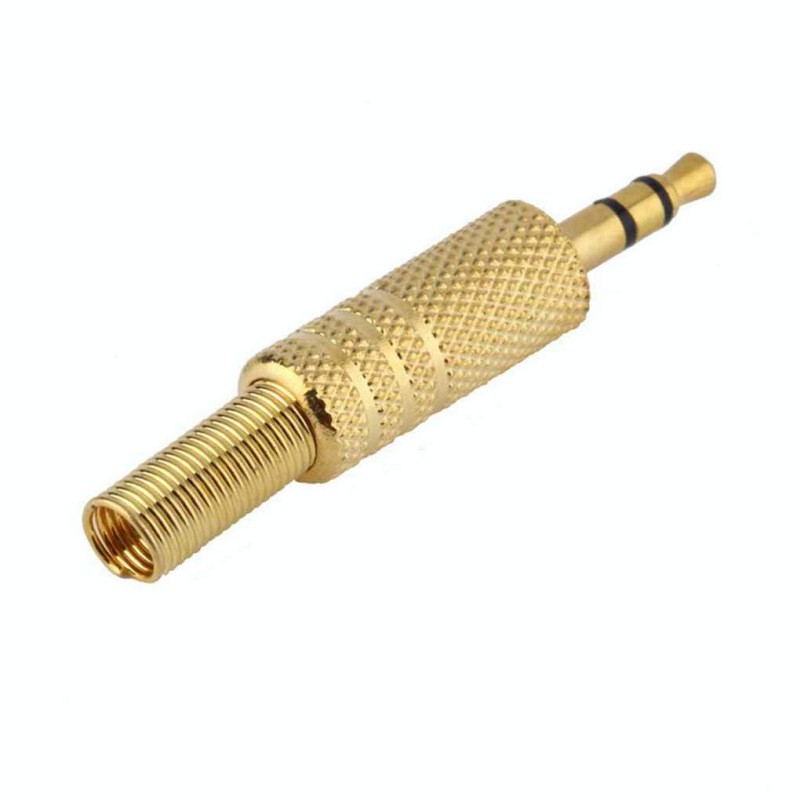 Conector jack 3,5mm stereo aurit vazut din spate, arc metalic flexibil si filet carcasa vizibile