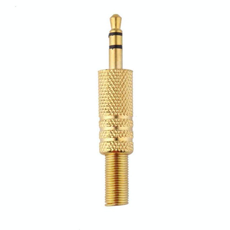 Mufa jack 3,5mm tata stereo aurita, vedere frontala cu pin stereo si doua inele de separare