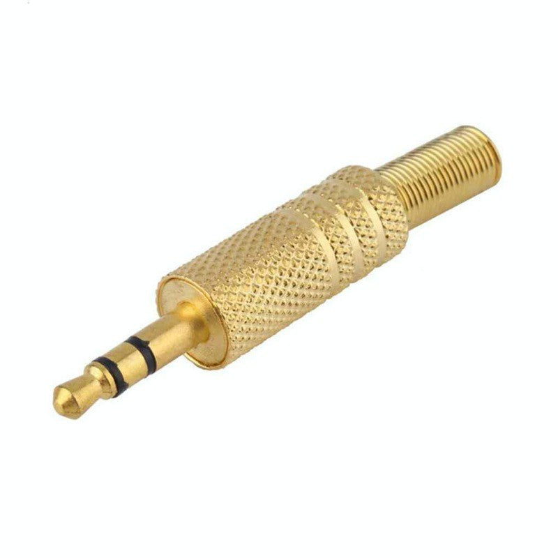 Mufa jack 3,5mm tata stereo aurita, corp metalic knurling, arc protectie cablu, contacte aurite anti-oxidare