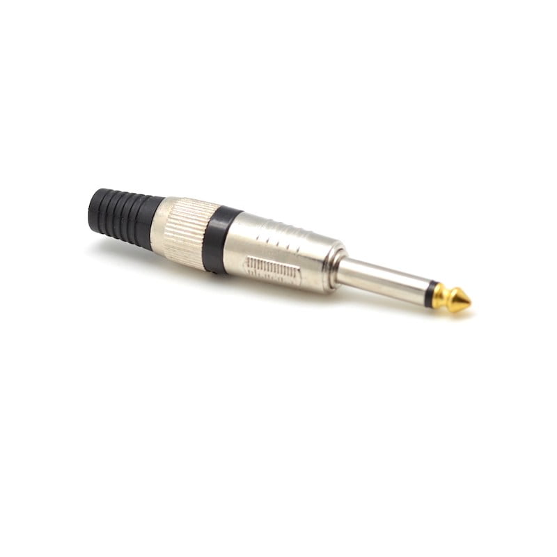 Mufa jack 6.3 mm mono tata cu varf aurit si carcasa metalica striata, pentru chitara sau amplificator