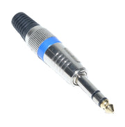 Mufa Jack 6.3 mm stereo tata, carcasa nichelata cu inel albastru de identificare, contact aurit, montaj prin lipire