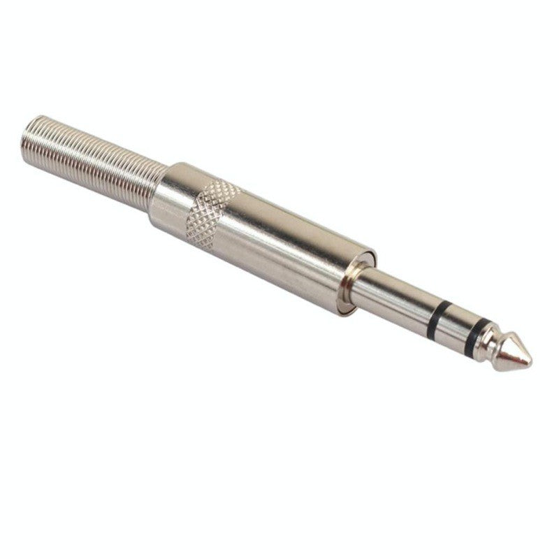 Mufa Jack 6.3mm tata stereo metalica cu arc spiralat, 3 contacte, aliaj nichel, pentru cabluri audio profesionale