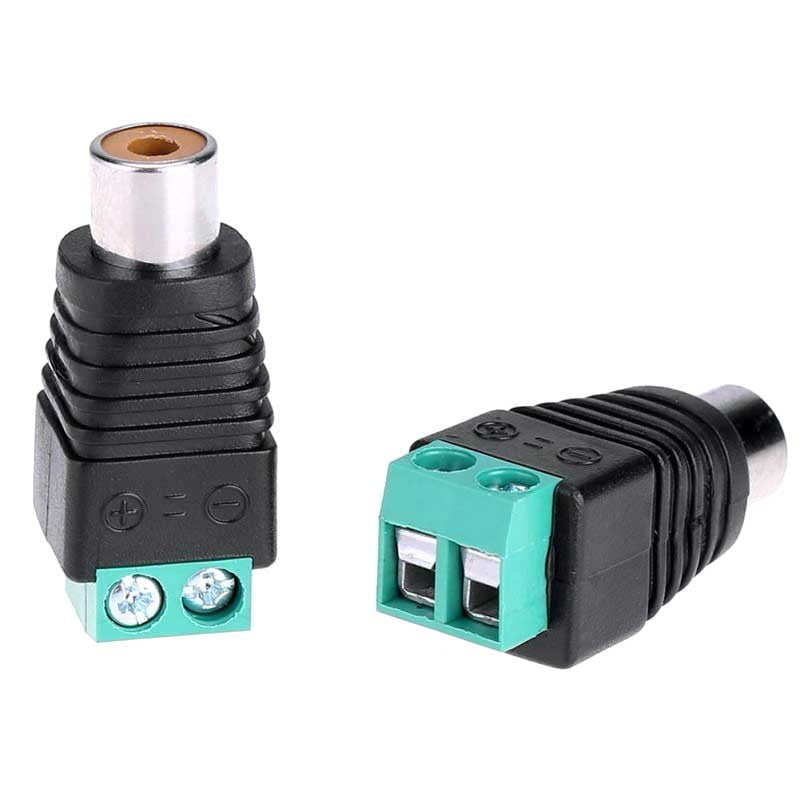 Mufa RCA mama cu regleta surub, conector audio-video, prindere rapida fara lipire, borne + si -