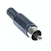 Mufa RCA tata plastic negru asamblata, corp hexagonal cu manson filetat si contact central nichelat