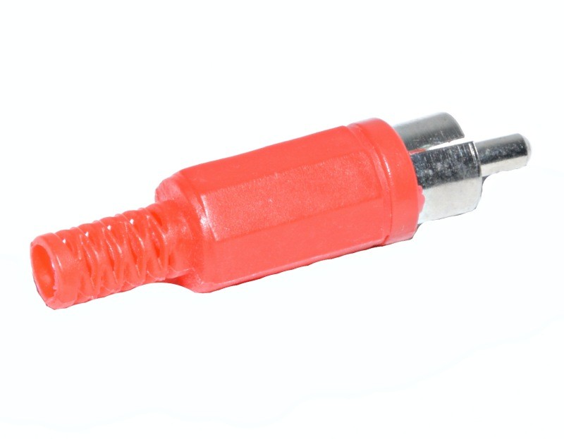 Mufa RCA tata rosie completa, profil lateral cu corp plastic demontabil si bucsa de protectie spiralata