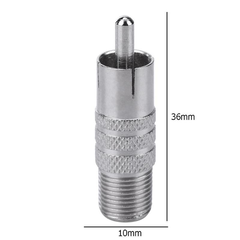Adaptor RCA tata la F mama cu dimensiuni indicate: 36mm lungime, 10mm diametru