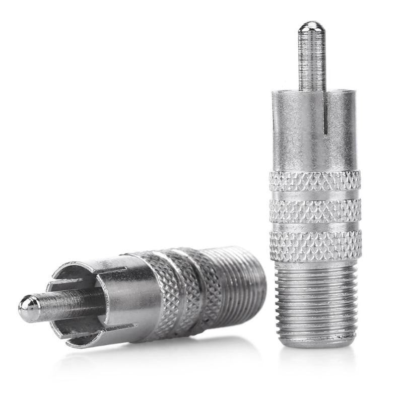 Adaptor mufa RCA tata la F mama, corp metalic nichel, dimensiuni 36x10mm, set 2 bucati