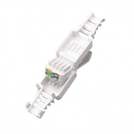 Mufa RJ45 CAT 6 tool-less deschisa, vizibile contactele colorate pentru conectare rapida