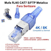 Mufa RJ45 CAT7 S/FTP metalica fara sertizare, viteza 10Gbps, banda 600MHz, ecranare integrala