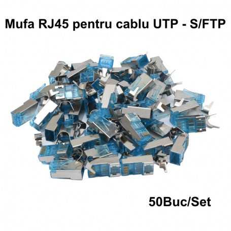 Set 50 mufe RJ45 S/FTP CAT7 cu ecranare metalica, viteza 10Gbps, latime banda 600MHz