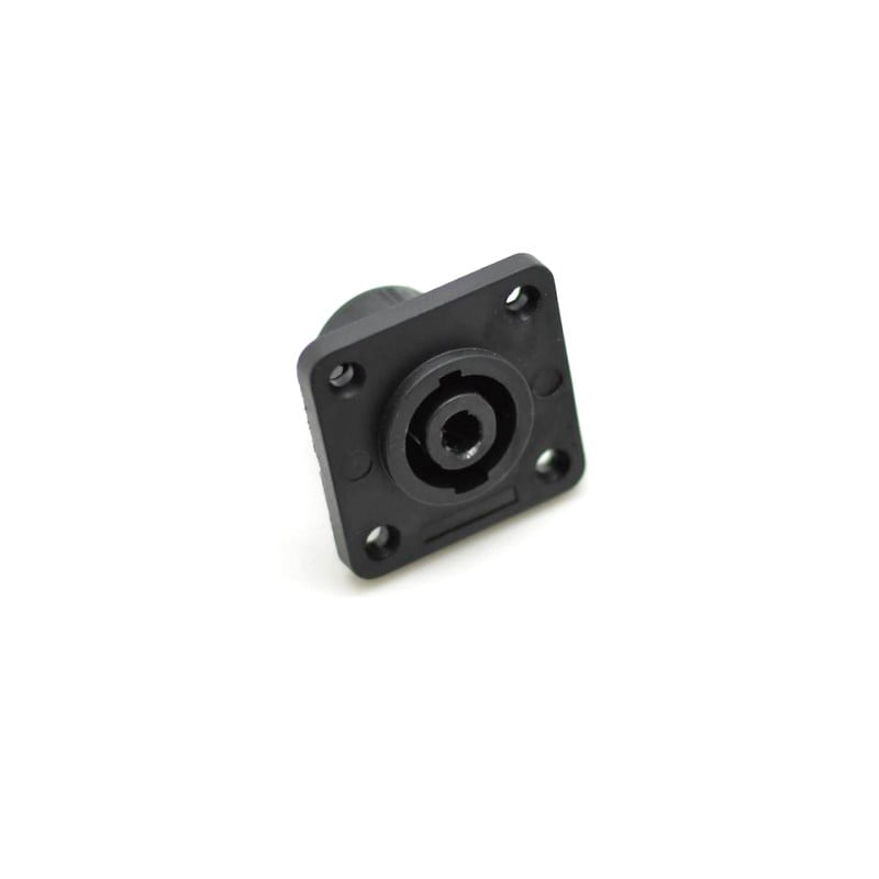 Mufa Speak-ON mama pe placa, 4 pini, flansa patrata cu 4 puncte de prindere, constructie plastic tehnic negru