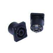 mufa speakon mama pe placa 4 contacte, montaj panou, corp ABS negru, format compact 30x25x35mm