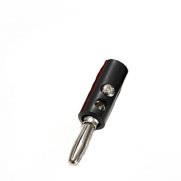 Mufa tata borna audio 4mm, corp negru cu pin nichelat si surub lateral de fixare cablu