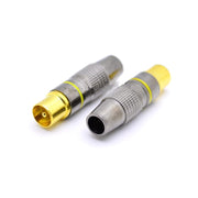 Mufa TV tata metal cu contact aurit, compatibila cablu coaxial RG59 si RG6U, inel galben identificare