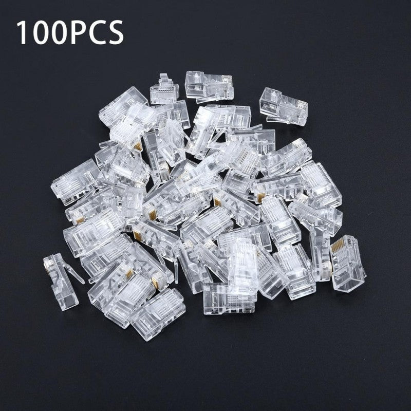 Set 100 mufe RJ45 CAT6E pass-through transparente, vedere de ansamblu cantitate completa