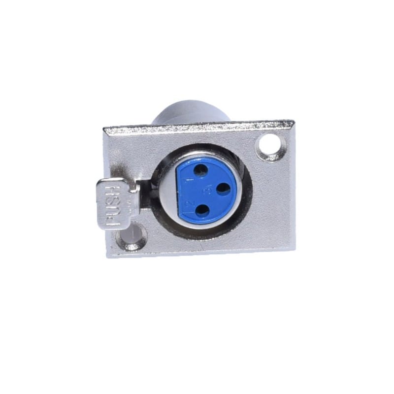 Conector XLR mama pe placa, unghi lateral cu buton PUSH si orificii de prindere vizibile