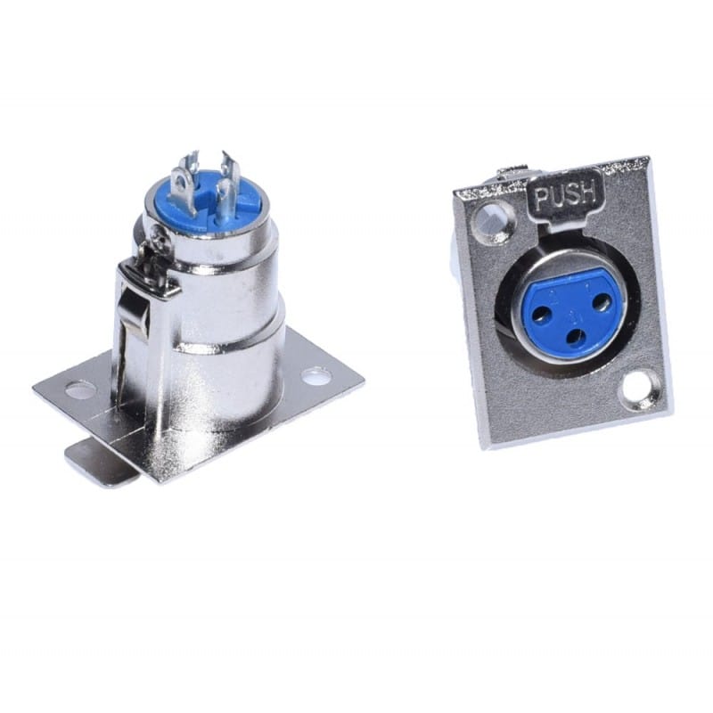 Conector XLR mama pe placa, set fata-spate cu insert albastru 3 pini si cleme de lipire
