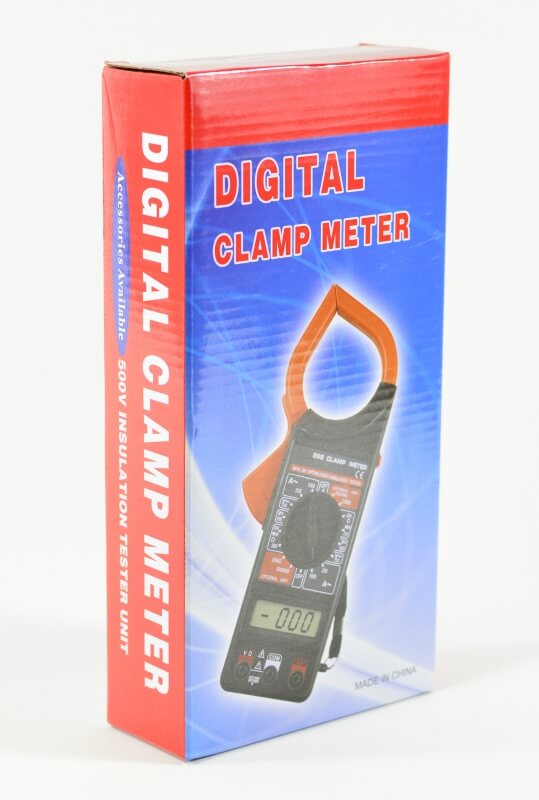 Cutie ambalaj clampmetru digital, tester izolatii 500V, cutie originala fata si lateral