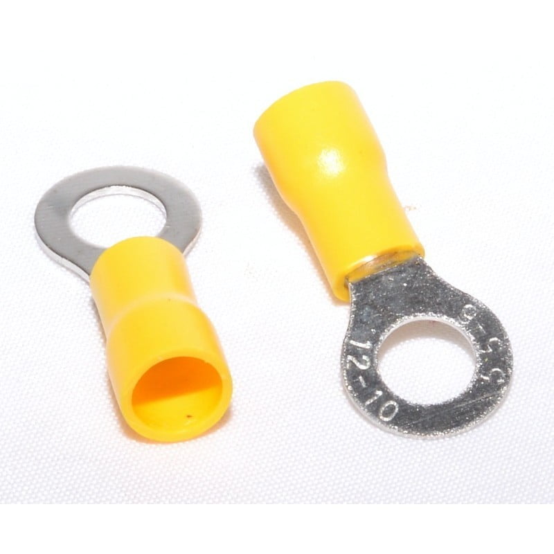 Papuc electric izolat galben tip inel Ø6mm pentru cabluri 4-6mm², detaliu fata si spate